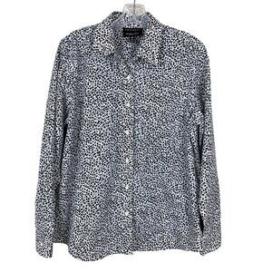 Foxcroft Womens 10 Blouse Long Sleeve Button Up Animal Print Wrinkle Free Shaped